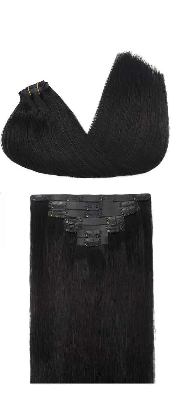 PU Silky Straight 7 piece Clip Ins